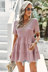 Rosa Jacquard-Top mit V-Ausschnitt und ausgehöhltem Muster