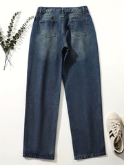 Retro Rolled Hem Single-Breasted Closure Straight Loose Casual Jeans