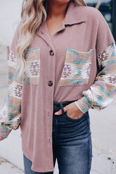 Rosafarbene Toltec Cord-Shacket mit Kontrastmuster