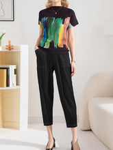 Embroidered Stretch Print Loose T-Shirt