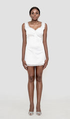 WHITE PIN TUCK MINI DRESS