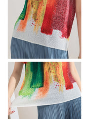 Embroidered Stretch Print Loose T-Shirt