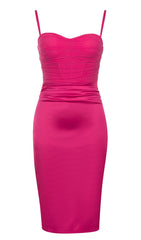 SATIN STRAPY CORSET DRESS IN RED