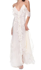 WEISSES MIDIKLEID AUS SPITZE MIT OBERSCHENKELSCHLITZ