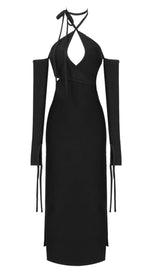 TRÄGERLOSES KLEID MIT SCHLITZ UND TRÄGERN IN SCHWARZ