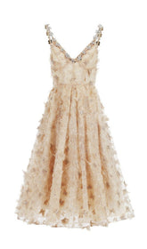 VESTIDO MIDI CON MARIPOSA Y LENTEJUELAS DE CRISTAL ADORNADO