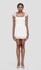 WHITE SATIN LACE MINI DRESS