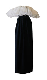 SCHLANKES OFF-THE-SHOULDER-KLEID MIT NÄHTEN IN SCHWARZ