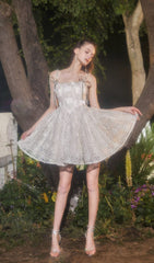 SEQUIN STRAPPY BUBBLE MINI DRESS IN WHITE