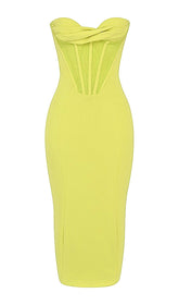 Yellow Strapless Bandage Midi Dress