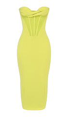 Yellow Strapless Bandage Midi Dress