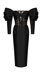 STRAPLESS LACE MIDI DRESS