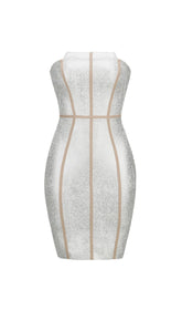 SILBERNES BANDEAU-KLEID MIT STRASSBESATZ