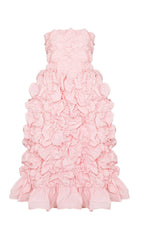 FOLDING RUFFLED MIDI DRESS IN PINK