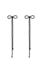 RHINESTONE BOW LONG CHAIN EARRINGS