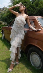 RÜCKENFREIES MAXIKLEID MIT FRANSEN