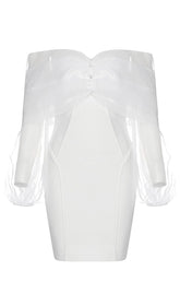 ONE-LINE SHOULDER-TOP TULLE DRESS IN WHITE