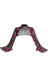 VAMPIR-KURZES TOP IN SCHWARZEM BLAU MIT KETTENSTICKEREI UND GLOCKENÄRMELN