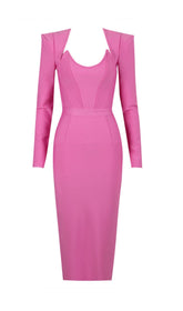 MIDIKLEID MIT ECKIGEN SCHULTERN UND KORSETT IN PINK