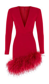 STRETCH-MINIKLEID MIT LANGEN ÄRMELN IN ROT