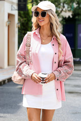 Rosa karierte Patchwork-Shacket mit offenem Saum