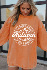 Oranges Oversize-Sweatshirt mit Herbstkürbis-Grafikdruck und Kordelzug