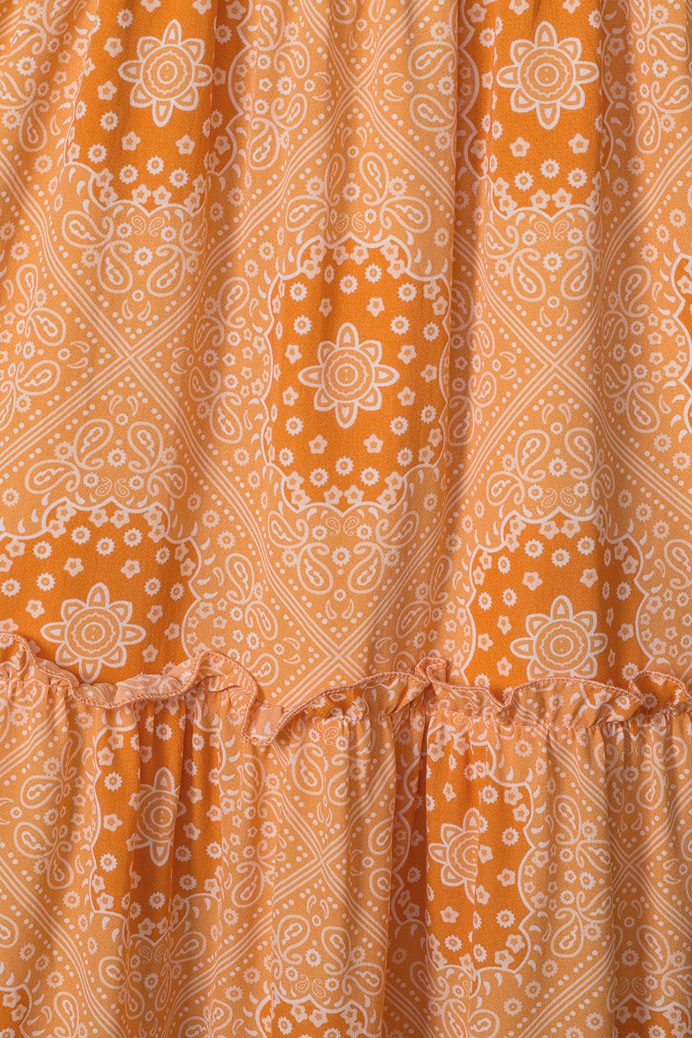 Orange Boho Floral Print Lace-up Straps Tiered Smocked Maxi Dress