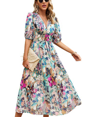 Midikleid mit Temperament-Print und V-Ausschnitt