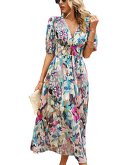 Midikleid mit Temperament-Print und V-Ausschnitt
