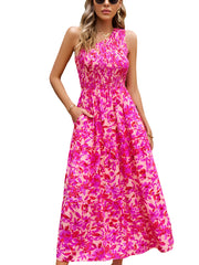 Elegante vestido midi con estampado de hombros inclinados