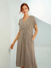 V-Neck Solid Color Waist Knitted Loose Casual Midi Dress