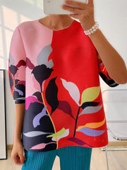 Camiseta de cuello redondo con estampado plisado