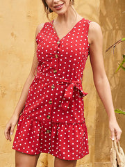 Retro Chiffon Minikleid mit Polka Dots und schmaler Taille