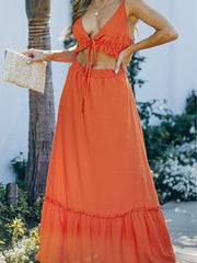 Frill Trim Cutout Spaghetti Strap Maxi Dress