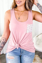 Rosa Tanktop mit aufgesetzten Taschen und Blumenmuster