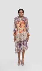 ASYMMETRISCHES MIDIKLEID MIT BLUMENMUSTER UND LAGEN „ROMAINE“