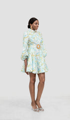 KELLEE AQUA FLORAL LONG SLEEVE MINI DRESS