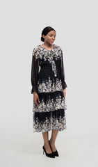 VESTIDO MIDI FLORAL NEGRO ORIELLE