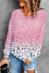 Rosafarbenes Langarm-Top mit Batikmuster und Leopardenmuster