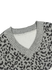Lässiger Pullover in Übergröße, Damen-Pullover mit Farbblock-Leopardenmuster und V-Ausschnitt und langen Ärmeln