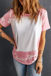 Rosa Tie Dye Farbe gebleichtes Kurzarm-T-Shirt