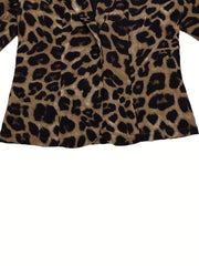 Elegant Leopard Print Open Front Lapel Long Sleeve Blazer