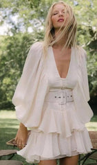 PLUNGED DRAPED MINI DRESS