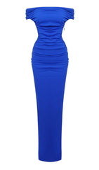 Gespaltenes Satin-Korsettkleid in Blau