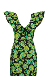 JACQUARD-MINIKLEID MIT V-AUSSCHNITT