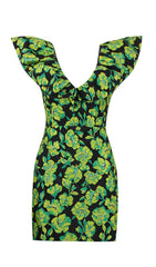 JACQUARD-MINIKLEID MIT V-AUSSCHNITT