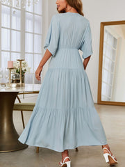 Solid Color Splicing Commuting Bat Sleeves Midi Dress