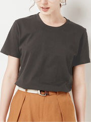 Camiseta informal de manga corta holgada con cuello redondo y color liso a la moda