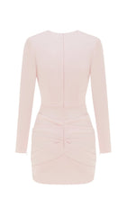 PLEATED SLIM-FIT DRESS IN NUDE PINK