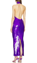 Neckholder-Midikleid mit Pailletten in Lila